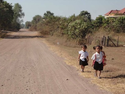 Girls walking to school in Cambodia