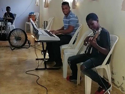 A child playing guitar