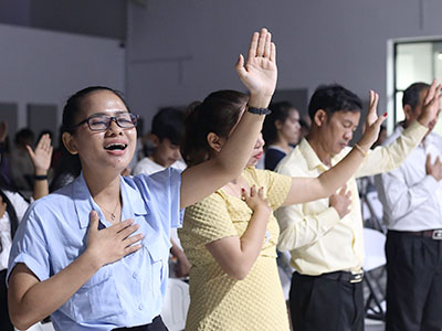 Church congregation in Cambodia worshipping